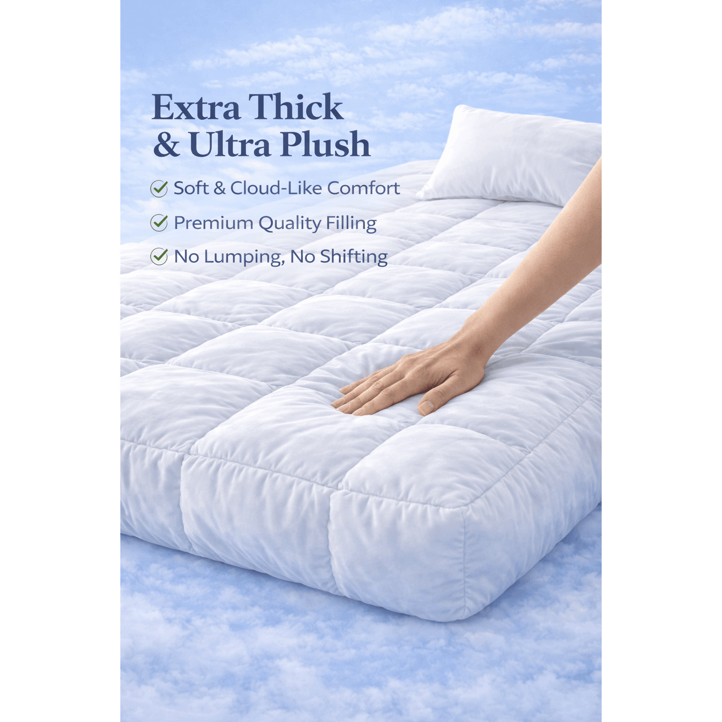 Luxury Mattress Topper 10cm Thickness – Soft Breathable Box Quilted Bed Topper with Corner Straps, No Lumping | Single, Small Double, Double, King & Super King