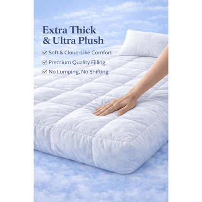 Luxury Mattress Topper 10cm Thickness – Soft Breathable Box Quilted Bed Topper with Corner Straps, No Lumping | Single, Small Double, Double, King & Super King