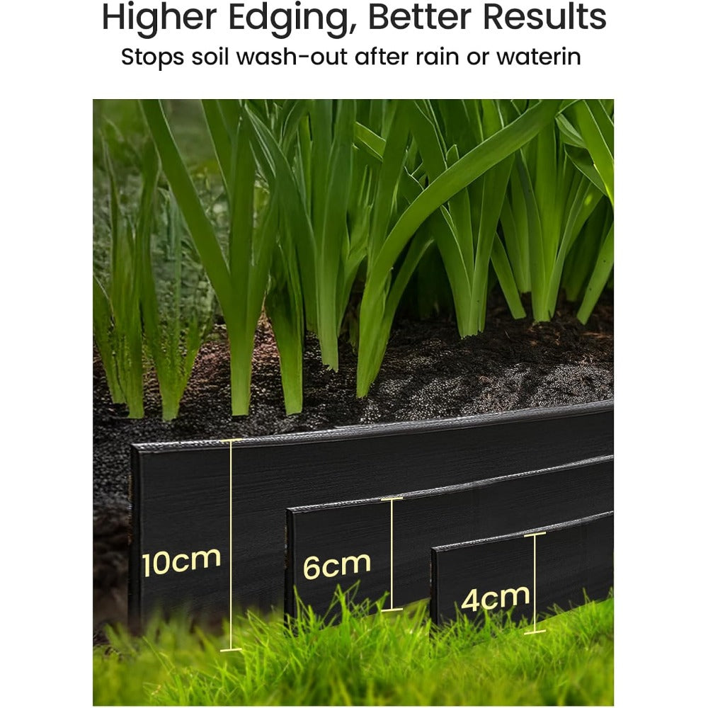 Garden Edging Borders 10m Landscape Edging Extra Tall 6cm High with 40pcs Stakes No Dig Garden Border Lawn Edging Mini Plastic Fence for Flowerbeds Grass (Black and Green)