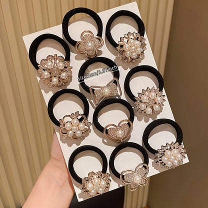 10pcs Rhinestone Faux Embellished hair band, Cute Elastic Jersey Material, Includes Minimalist & Elegant Styles Women's Hair Ties