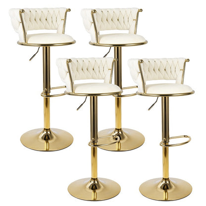 2pcs Modern Swivel Woven Velvet Bar Stools/360° Swivel Adjustable Height with Backs Golden Metal Tall Bar Stools Counter Height for Kitchen Island/for Christmas, Festival, New Year's Gift