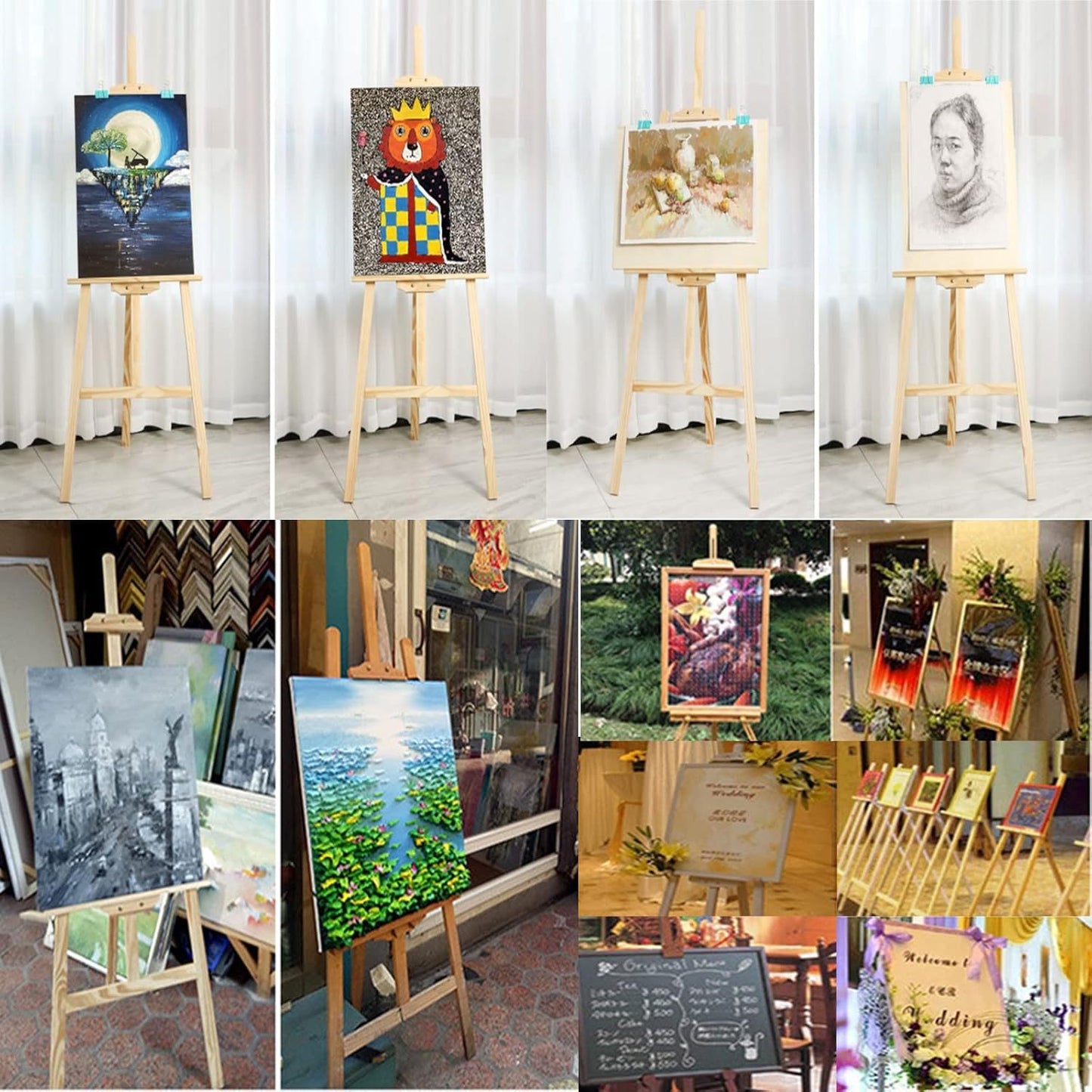 Studio Easel 1.5M Adjustable Drawing Painting Holder 59inch Wooden A-Frame Display Drawing Board Folding Art Stand for Painting