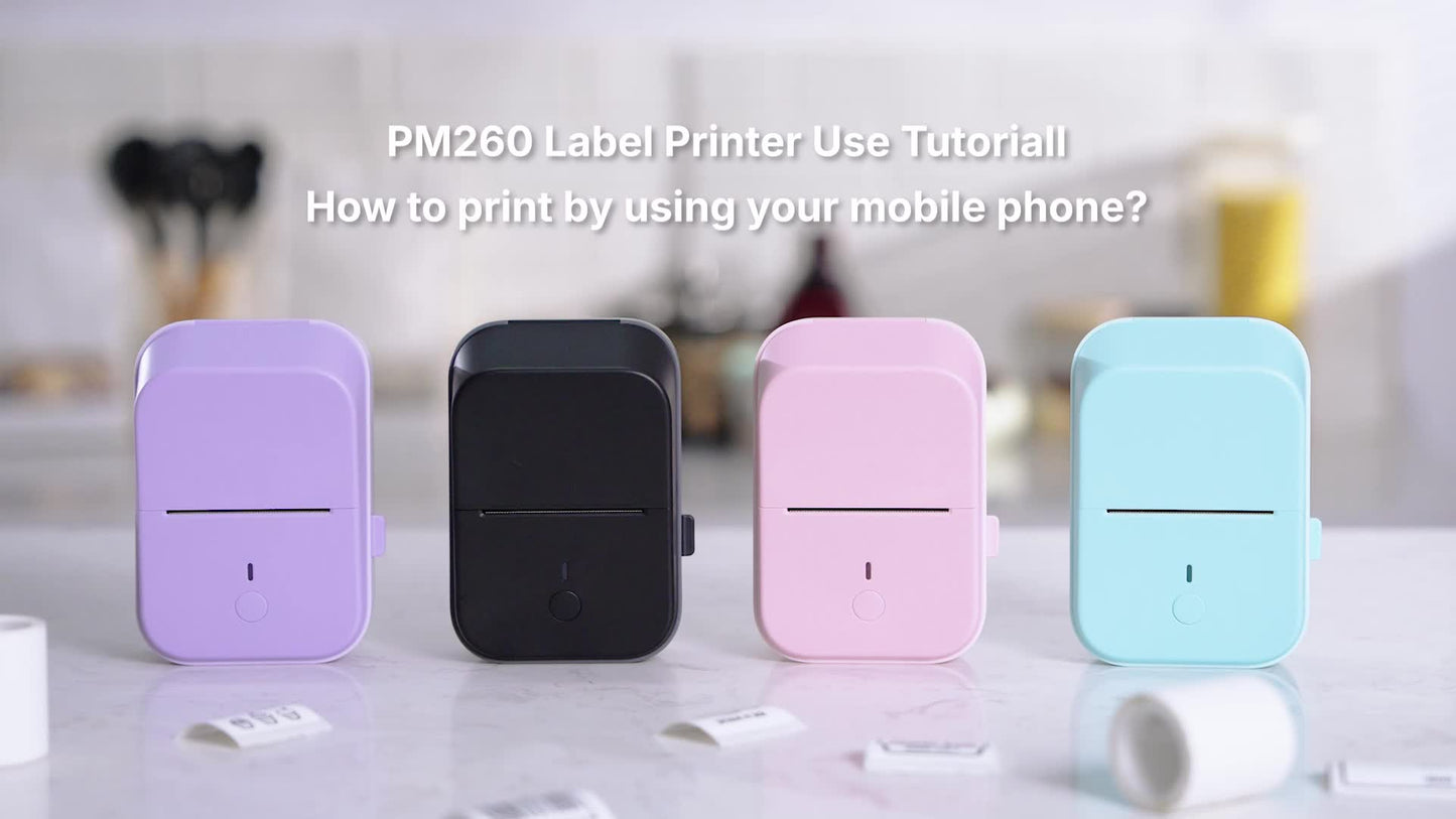 PM260B Portable Wireless Thermal Label Maker - 203DPI HD Printing, 1200mAh Long Battery, Auto-Calibration, Compatible with Mobile & Computer Systems, for Home Storage / Office Organization / Personal Item Sorting (Labels Included)