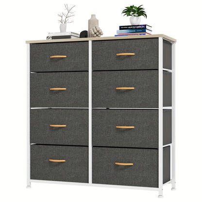 8-Drawer Fabric Dresser with Solid Wood Top – Bedroom & Living Room Chest of Drawers Storage Unit, Multiple Colours