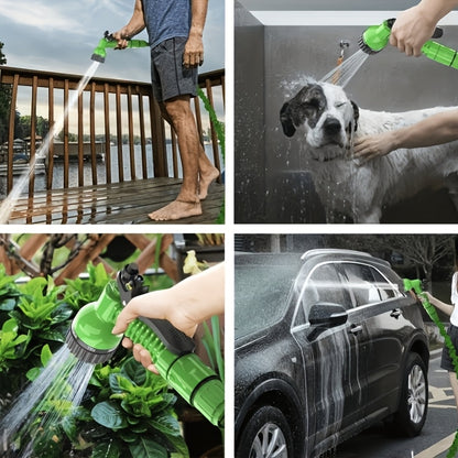 LOVFEN 15.24/30.48/45.72/60.96meter Expandable Flexible Garden Water Hose with 7 Function Spray Nozzle Green