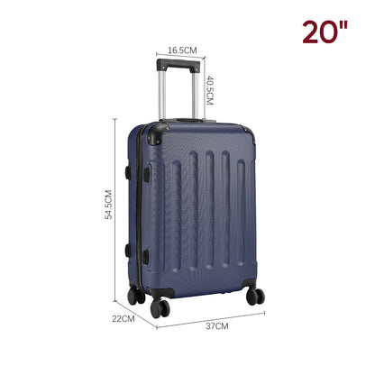 20" Suitcase Lightweight 4 Wheel Spinner Hard Shell ABS Luggage Hold Check in Travel Case Cabin Suitcase Carry On Suitcase, Hard Shell Suitcase with 4 Wheels Cabin Luggage Blue B