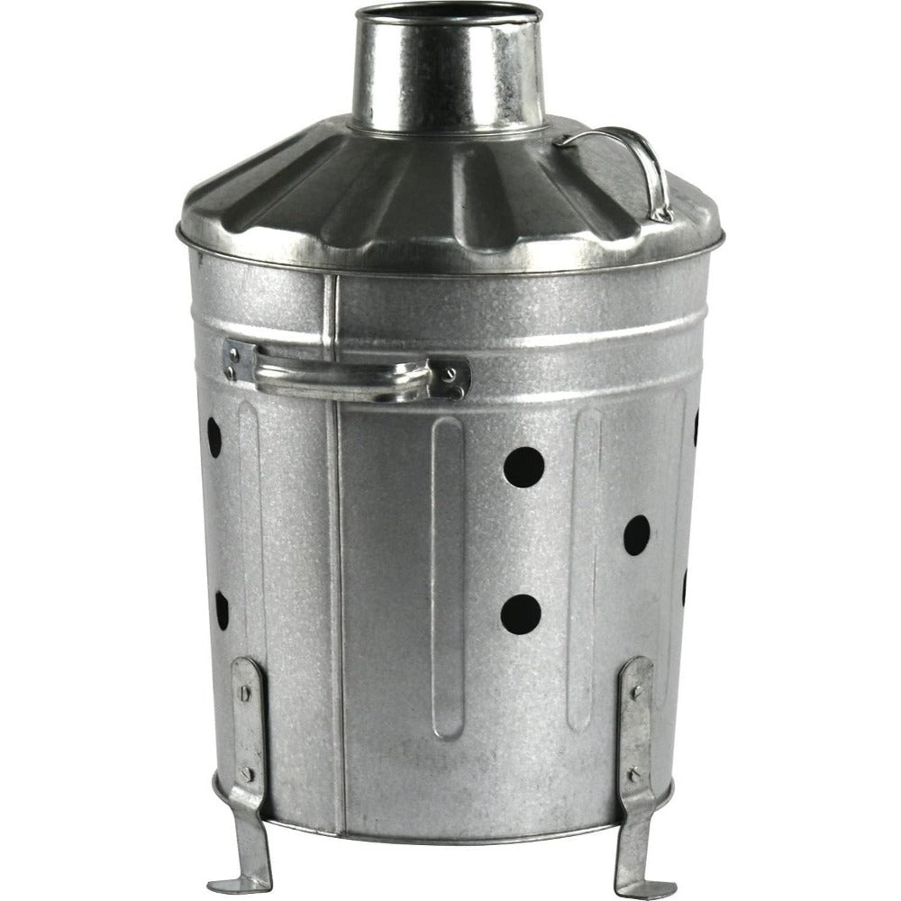 Mini Garden Incinerator Bin 15L – Galvanised Steel Fire Bin with Chimney Lid for Burning Garden Waste, Rubbish & Wood | Ventilated, Corrosion-Resistant, Compact Garden Burner
