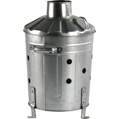 Mini Garden Incinerator Bin 15L – Galvanised Steel Fire Bin with Chimney Lid for Burning Garden Waste, Rubbish & Wood | Ventilated, Corrosion-Resistant, Compact Garden Burner