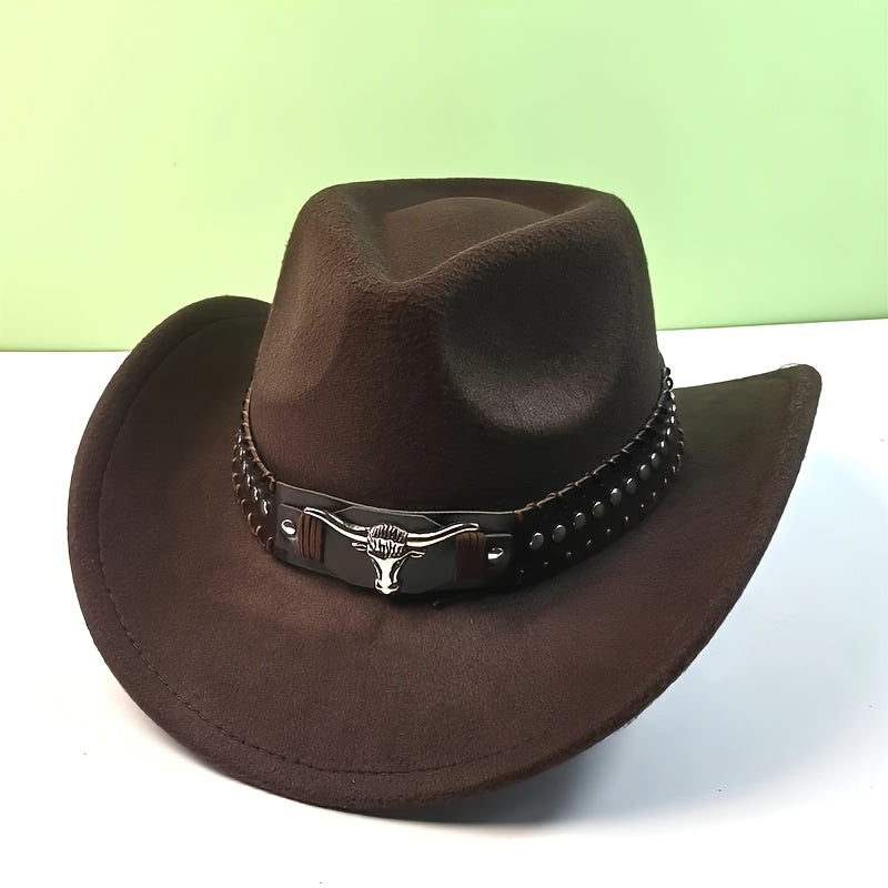 1pc Classic Western Cowboy Hat with Bull Head Belt Buckle, Wide Brim Jazz Hat Design for Spring, Summer, And Fall Outdoor Activities, Outdoor Headwear | Cowboy Hat, Cowboy Additions