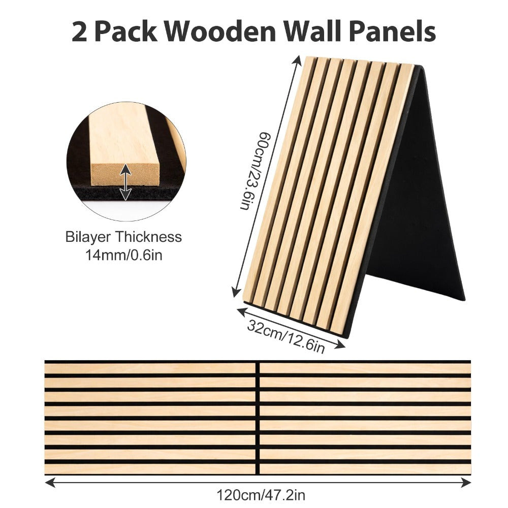 2 Pack 120x32cm Wood Slat Wall Panels, Foldable Acoustic Sound Proofing Panels with Felt Backing for Home Bedroom TV Feature Wall