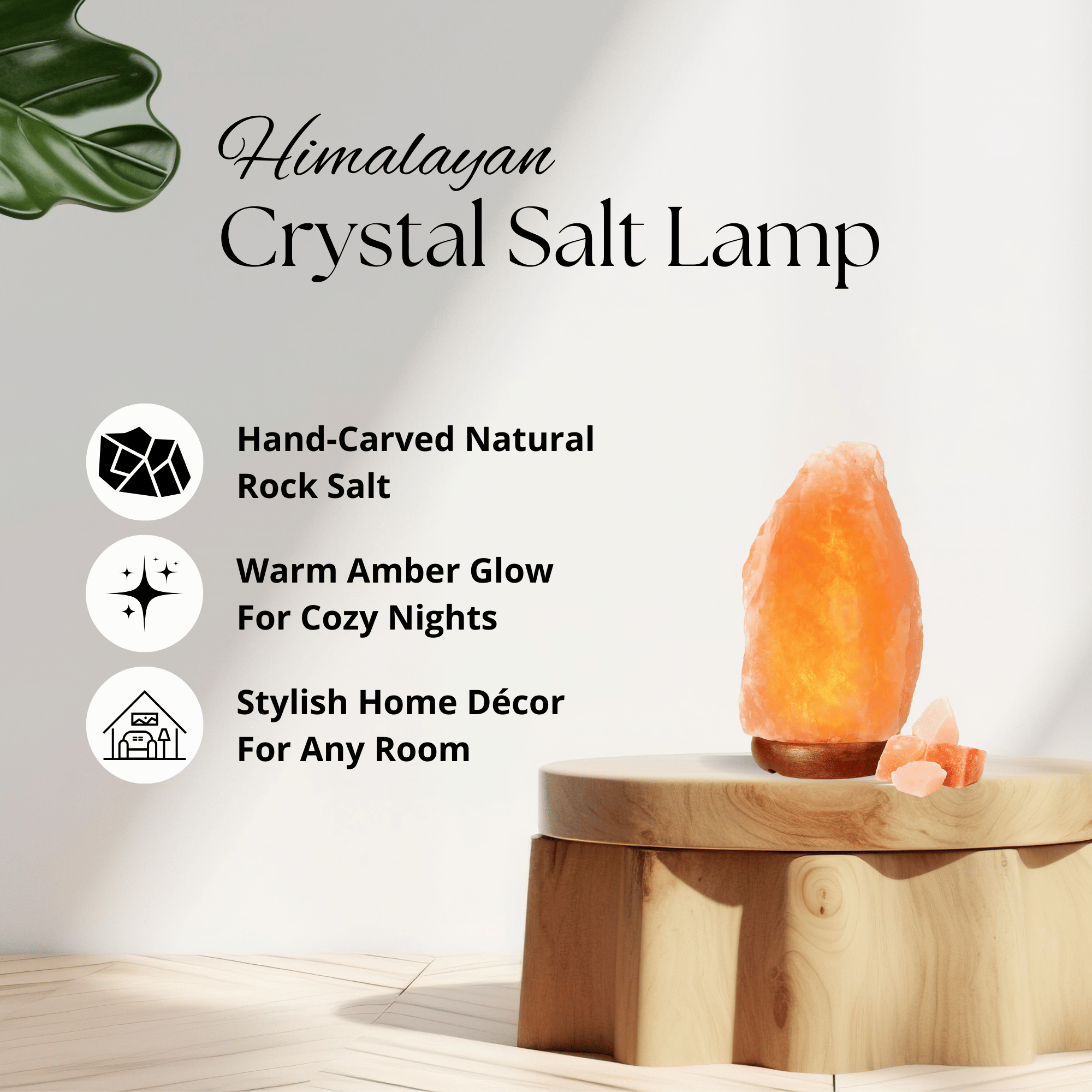 Himalayan Rock Salt Lamp with Wooden Base - 2 to 3 kg