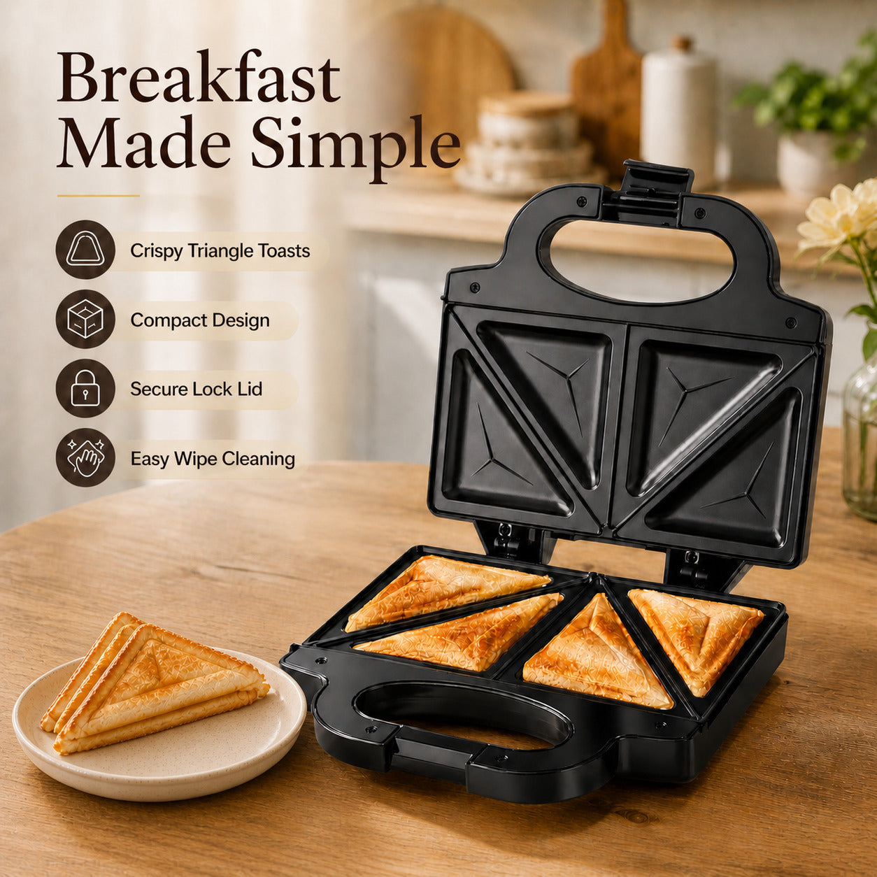 750W Fast Heating Sandwich Toaster – Double-Sided Grill, Non-Stick Plastic Electric Panini Press & Toastie Maker, Cool Touch Handle, Vertical Storage Kitchen Appliance