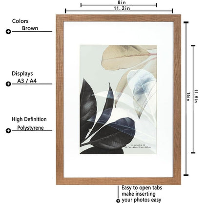 Set of 3 Wooden A3 Picture Frames with Mount, Freestanding & Wall Mountable, Ideal for Posters, Certificates, Photos