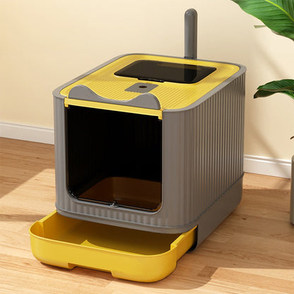 Enclosed Cat Litter Box with UV Sterilisation & Deodoriser | Large Hooded Cat Toilet with Drawer Tray & Scoop | Anti-Splash Odour Control Litter Tray | 44.5x36.5x34.5cm | Grey