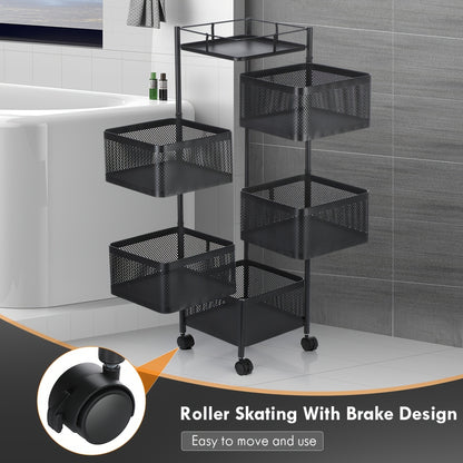 6-Tier Square Rotating Organizer Mobile Office Storage Cart Iron Frame File And Supply Rack