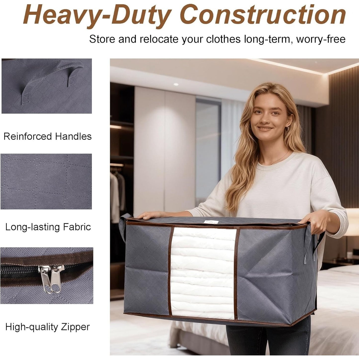 6pcs 90L Large Capacity Fabric Storage Bags for Clothes & Bedding | Foldable Wardrobe Organizers with Handles & Clear Window | Dust & Moisture Protection | Home & Dorm Use