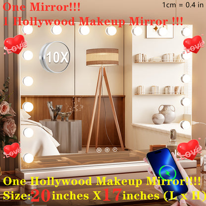 Dimmable Hollywood Mirror Makeup Vanity Desk with Cushioned Chair – White Dressing Table with Lights for Bedroom, Gift for Her, Daughter & Teen