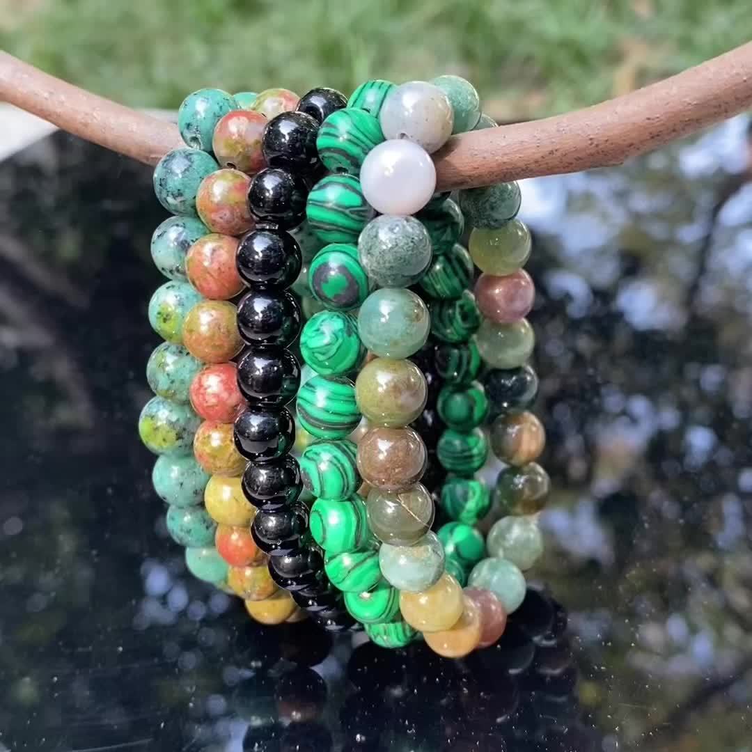 5pcs Set Natural Tiger Eye Indian Agate Fashion Men's Bracelet Map Stone Amazonite Couple Bracelet Black Line Red Vein Stone Pink Zebra Multi-Piece Set Elastic Beaded Bracelet Gift for Friends Family Holiday Birthday Gift for Son Dad Father's Day