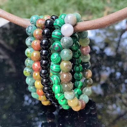 5pcs Set Natural Tiger Eye Indian Agate Fashion Men's Bracelet Map Stone Amazonite Couple Bracelet Black Line Red Vein Stone Pink Zebra Multi-Piece Set Elastic Beaded Bracelet Gift for Friends Family Holiday Birthday Gift for Son Dad Father's Day