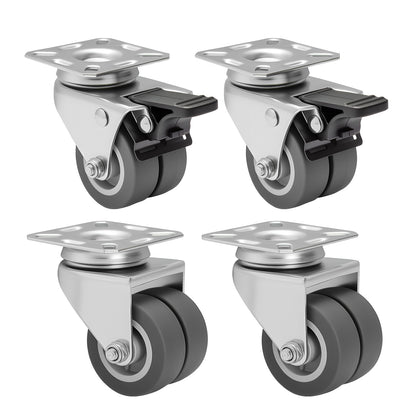 4pcs Casters Wheels 5.08 cm Heavy Duty Swivel Soft Rubber Roller with Brake for Platform Trolley Furniture Wheels