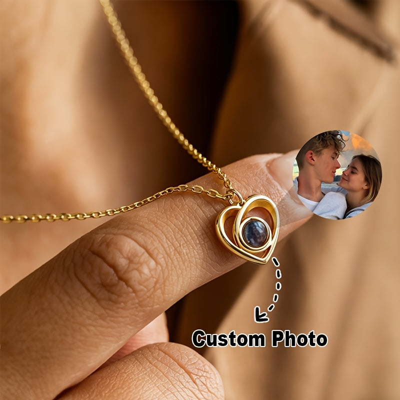Stainless Steel Custom Photo Necklace 304 304 304 304 Personalized Heart Projection Pendant Daily Wear Unisex Couple Necklaces Anniversary Gift for Her Luxury Wedding Jewelry Birthday Gift for Boyfriend Graduation Valentine's Day