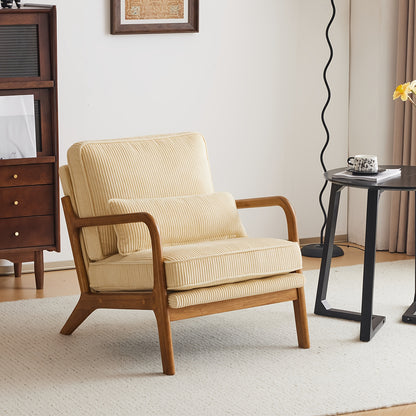 Mid-Century Modern Cloud Accent Armchair with Lumbar Pillow, 16Cm Thick Seat Cushion Cozy Lounge Chair, Wooden Armrests for Bedroom, Living Room, Reading Room