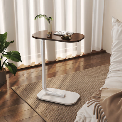 1pc Modern C-Shaped Sofa Side Table & Coffee Table - 45x30x60CM, Durable Wood & Iron Construction, Walnut/White - Sturdy Frame for Living Room, Bedroom, Garden, RV & Balcony Decor
