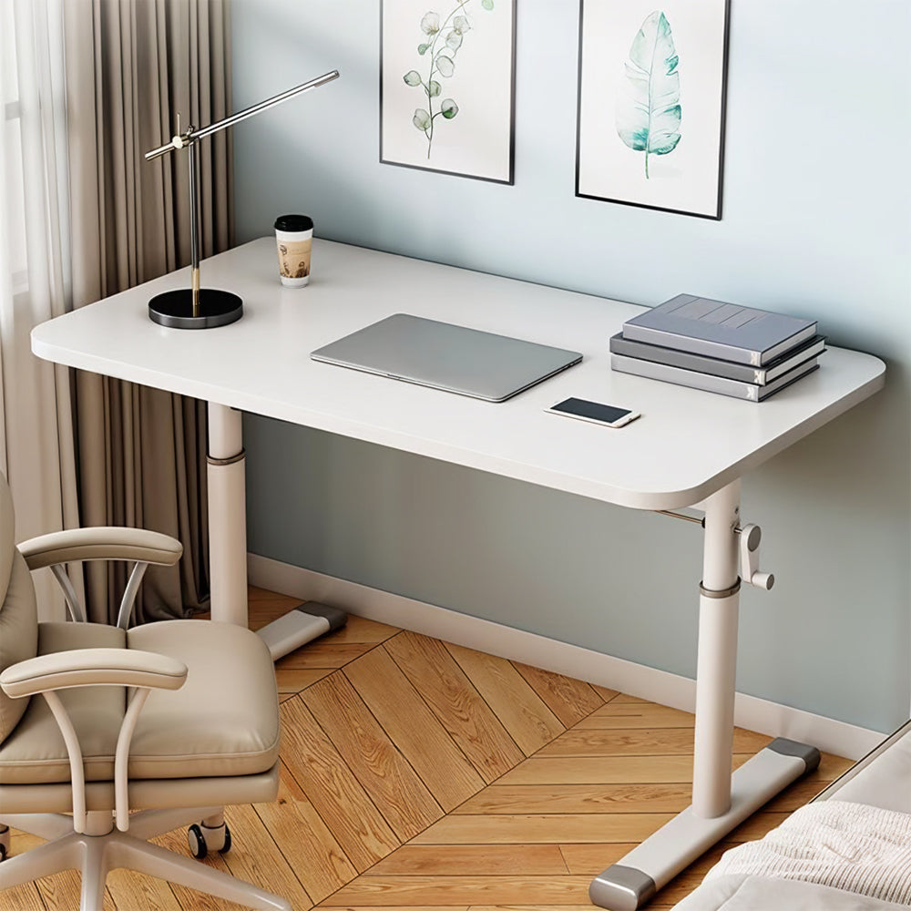 Premium Manual Adjustable Desk 60-90cm - Ergonomic Workstation with Crank Handle & Reinforced Base, Gaming & Home Office Desk, White Compact Study Table (Easy Assembly)