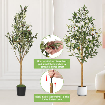 6FT/180cm Artificial Olive Tree Artificial Plant Large Artificial Plant Decoration Indoor Outdoor Home Office Kitchen Living Room Patio Garden Modern Decoration Best for Promotional Housewarming Halloween, Christmas Gift for Keeping Birds and Cats and Oth
