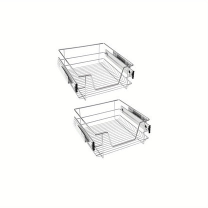 2pcs Telescopic Drawer Kitchen Cabinet, Cupboard Pull-Out Shelf Kitchen Drawers Kitchen Shelf Organizer Basket for Bedroom Drawer Full Extension, Load Capacity Up to 20Kg