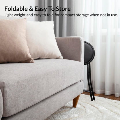 BLACK WHITE FOLDING STOOL ROUND FOLDABLE METAL SPACE SAVING STOOLS PADDED SEAT