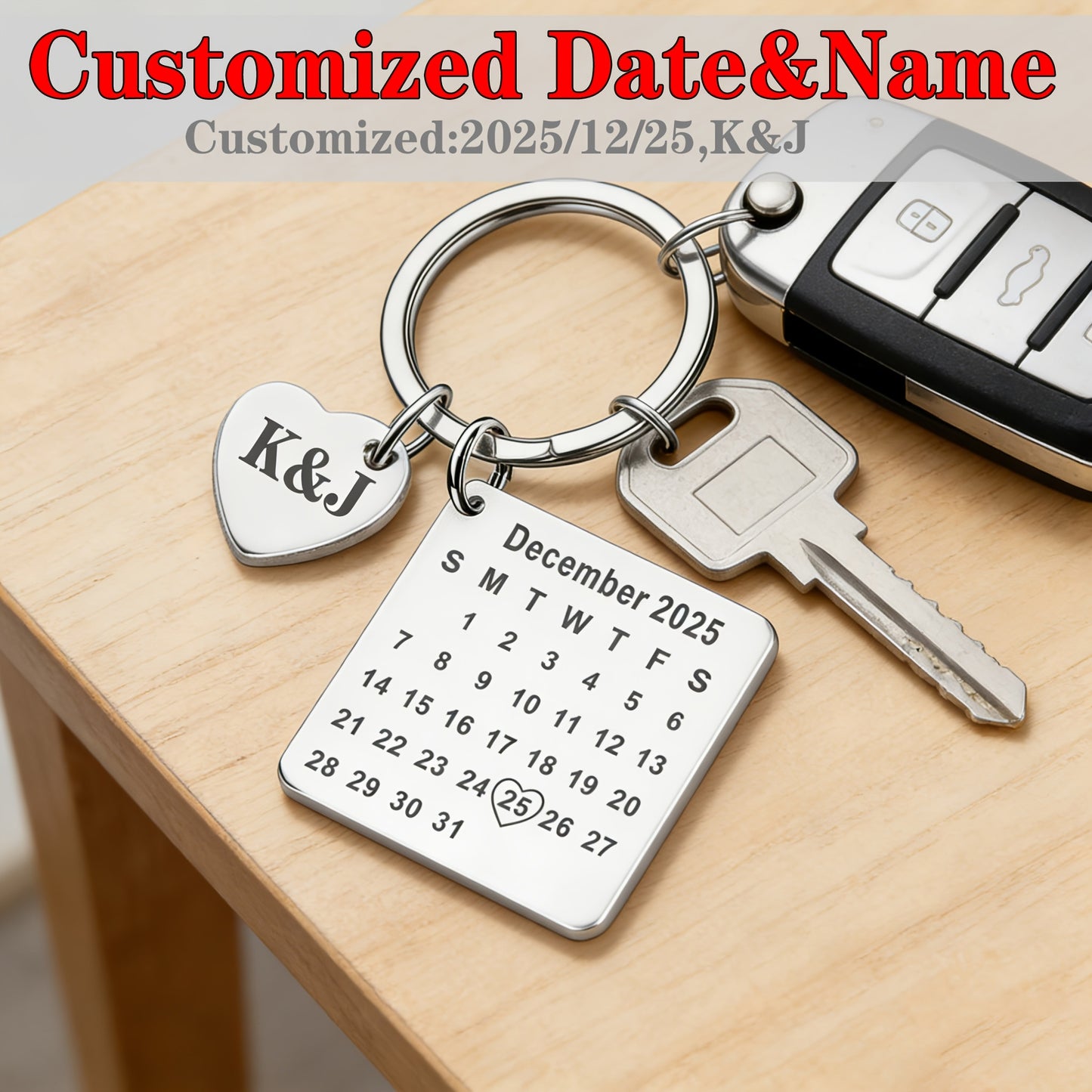 1pc Custom Date Name Stainless Steel Key Chain Couple Wedding Anniversary Romantic Birthday Gift Valentine'S Day Holiday Best Friend Family Classmate Birthday Gift Special Gift MOLANXUAN
