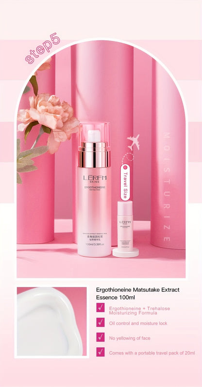 Ergot Thiamine Matsutake Moisturising Skincare Set - Hydrating, Brightening & Firming, Quickly Absorbed - Contains Hyaluronic Acid, Premium Ladies' Set, Suitable for All Skin Types, Christmas Gift Box, New Year Present
