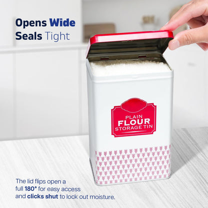 Flour Storage Containers | Self Raising Flour Tin with Lid |1 Kg| 18.5 X 9.2 X 12 Cm Storage Tins to Keep Flour Fresh & Clean (Self Raising & Plain)