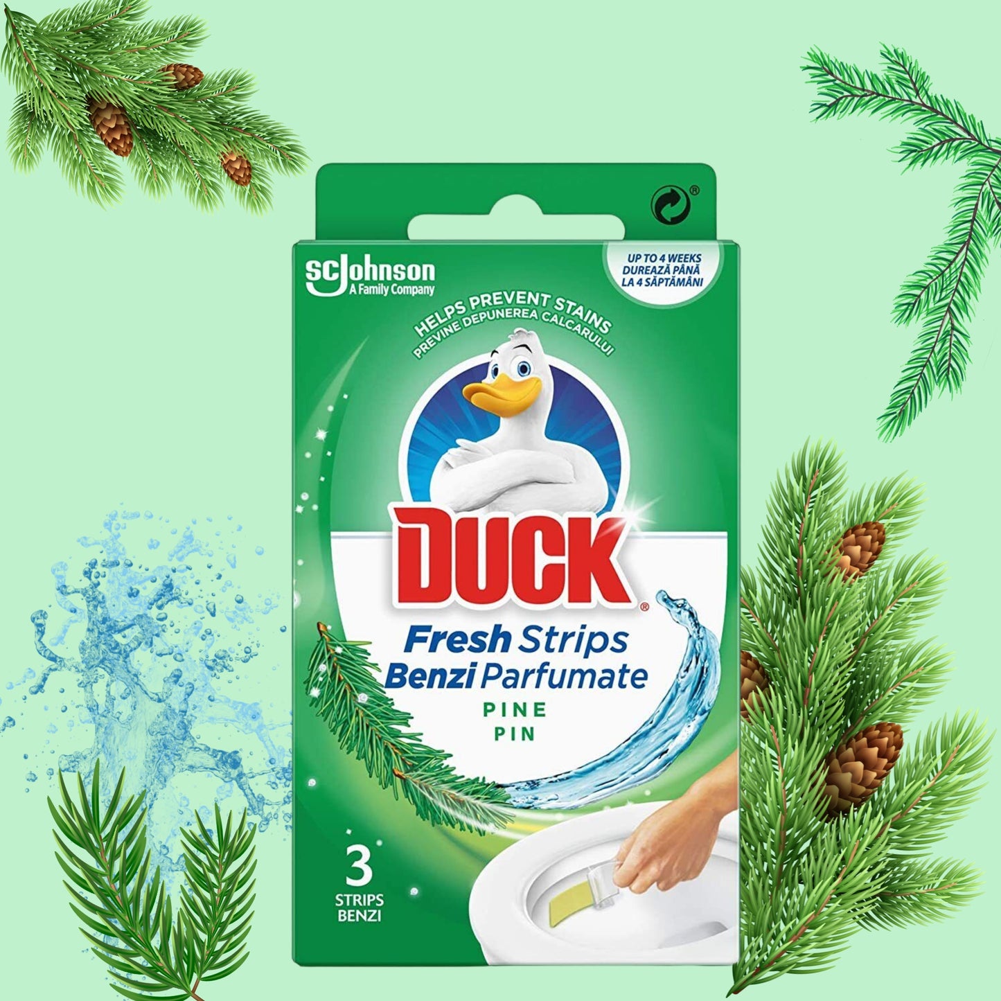 Duck Toilet Fresh Strips 4 Pack - Pine & Lime (12 Gel Strips Total) | Mess-Free Home Toilet Freshener | Long-Lasting Fragrance | Easy-Stick Application