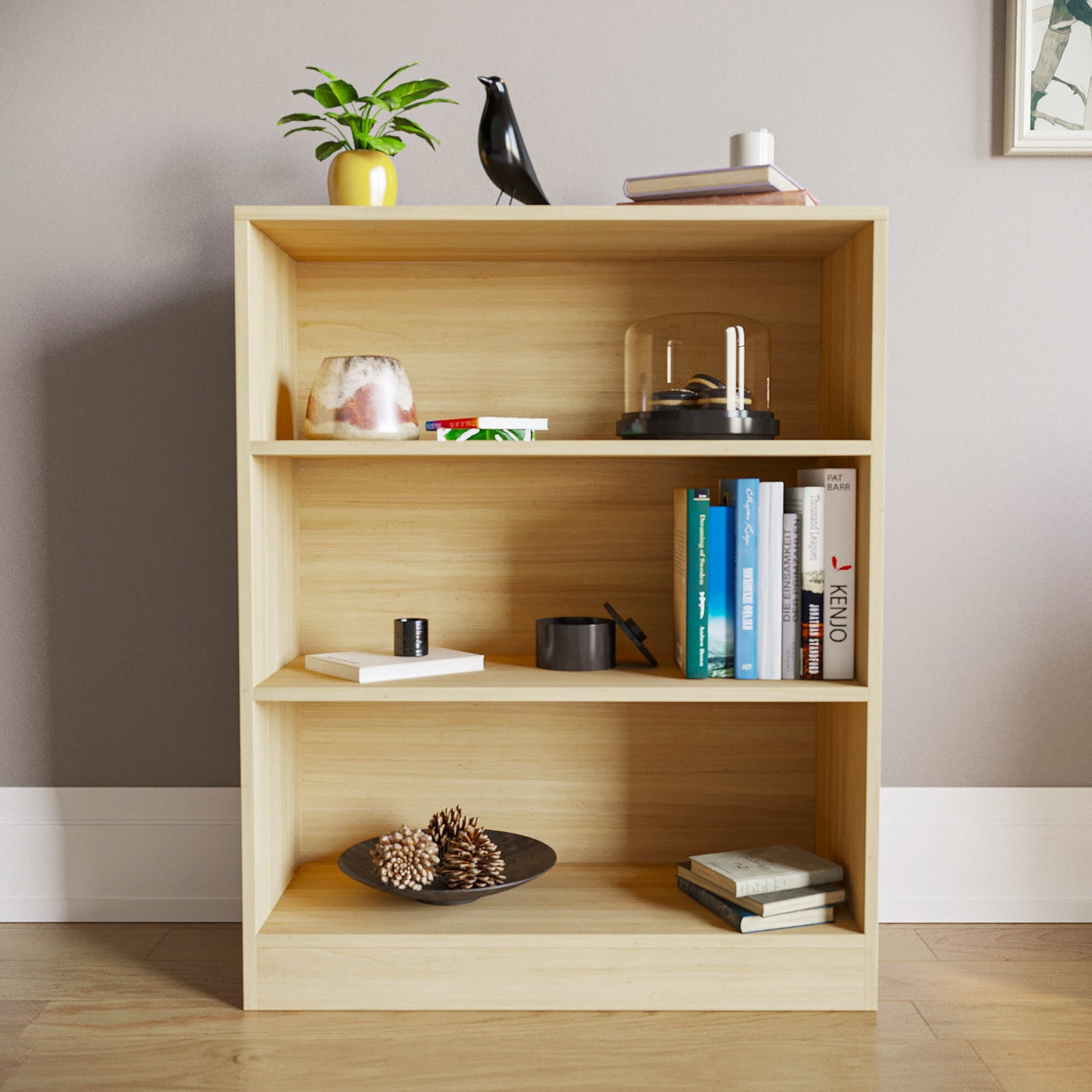 3-Tier Bokcase, Wooden 3 Tier Low Bookcase Wooden Shelving Display Storage Unit Home Office Living Room Bedroom Furniture