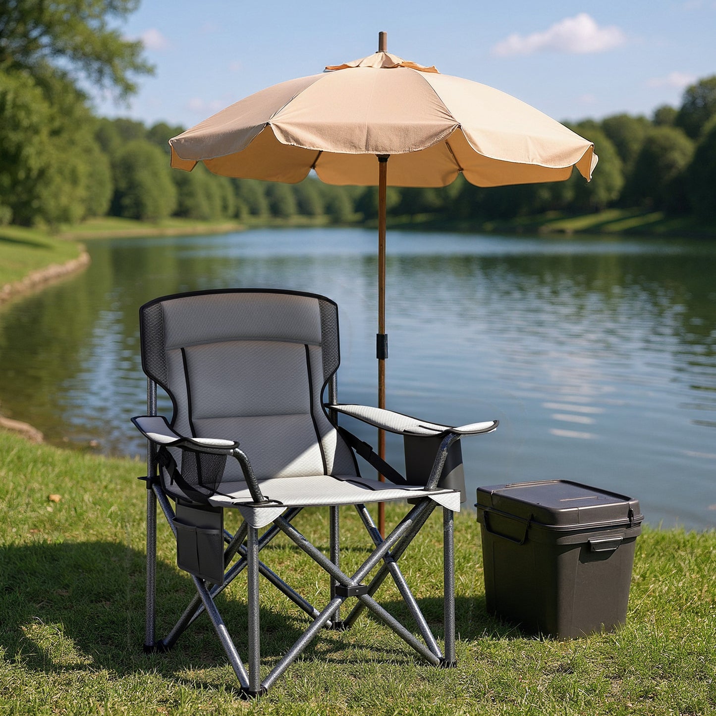 Oversized Lumbar Support Camping Chair, Heavy-Duty Outdoor Folding Chair