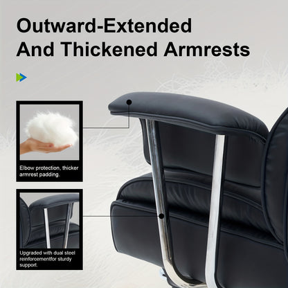 Big And Tall Ergonomic Office Chair with Footrest, Extra Wide Seat And Lumbar Support, Soft Fixed Armrests Comfortable Computer Desk Chair for Home Or Office