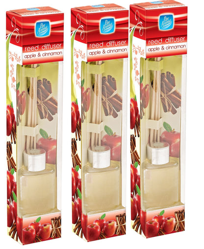 3x Pan Aroma Reed Diffuser Apple & Cinnamon 30ml Home Fragrance Diffuser for Warm Spiced Scent
