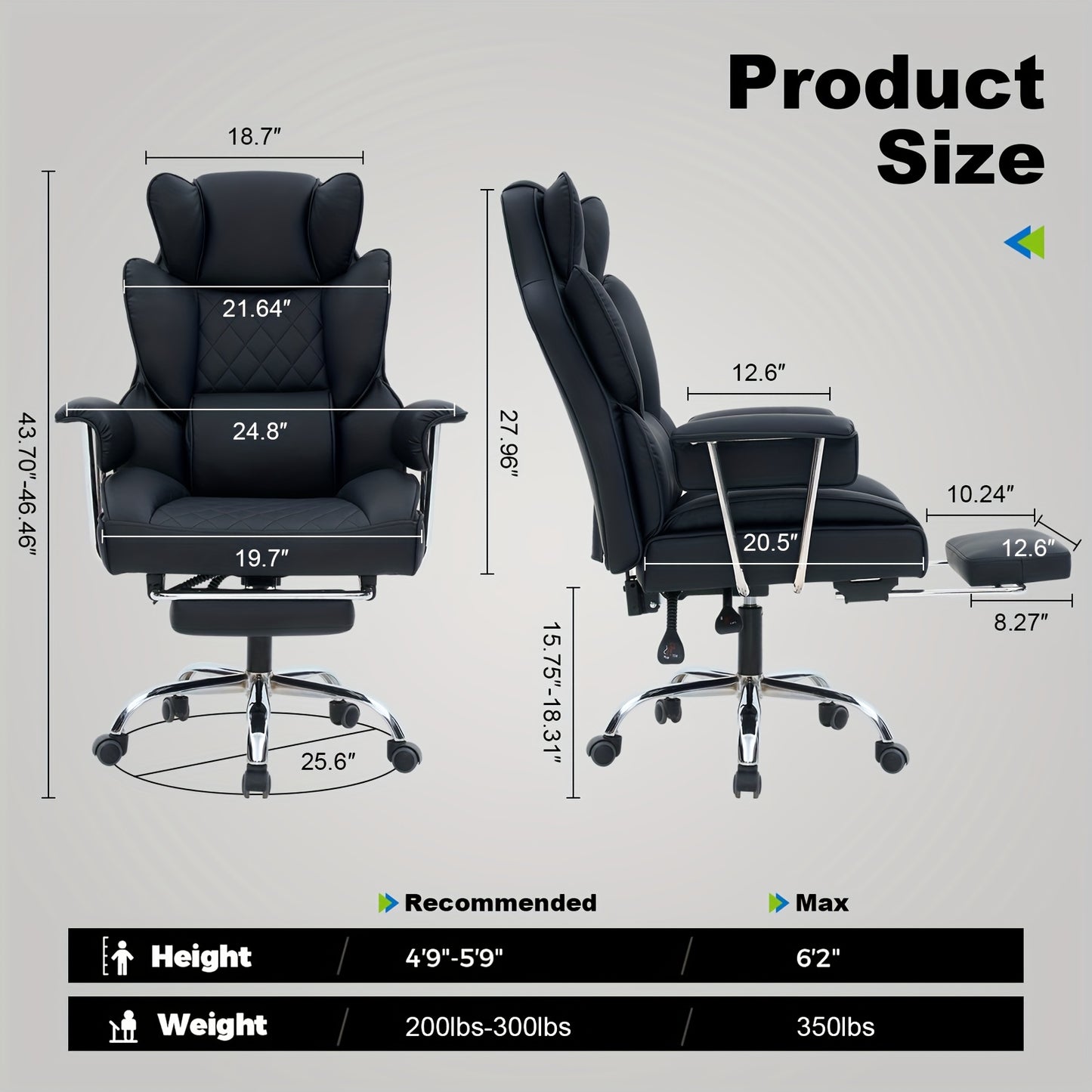 Big And Tall Ergonomic Office Chair with Footrest, Extra Wide Seat And Lumbar Support, Soft Fixed Armrests Comfortable Computer Desk Chair for Home Or Office