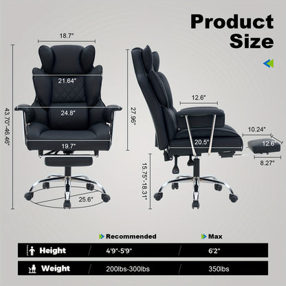 Big And Tall Ergonomic Office Chair with Footrest, Extra Wide Seat And Lumbar Support, Soft Fixed Armrests Comfortable Computer Desk Chair for Home Or Office