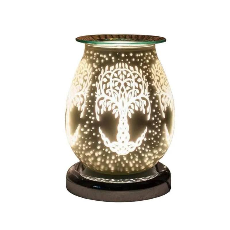 White Satin Tree Of Life Aroma Touch Lamp Wax Tart Warmer and Oil Burner Fragrance Diffuser