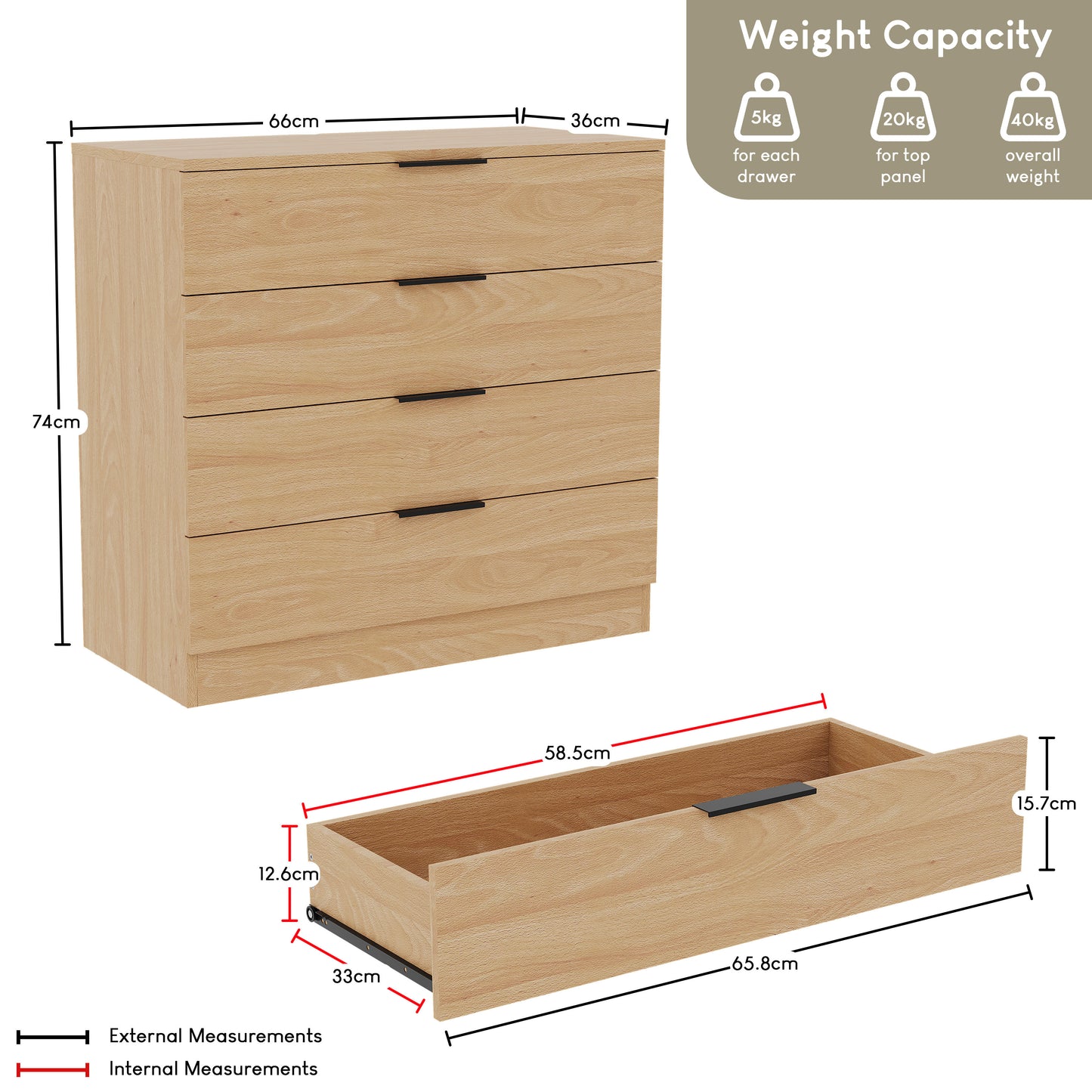 Vida Designs Trega 4 Drawer Chest of Drawers Space-Saving Storage Smooth Glide Drawers Bedroom Furniture