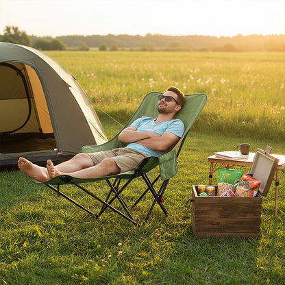 Portable High-Back Moon Chair (Three-Position Adjustment) Seat or Recline, Side Storage Pocket,Foldable Outdoor Chair Camping Picnic Lounger, Midday Rest Fishing Chair, Garden Seat Three Colours Available (Complimentary Storage Bag)