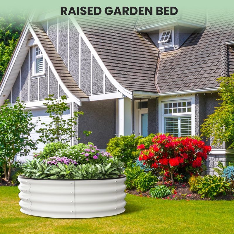 Galvanized Raised Garden Bed, Round Metal Planter Box with Open-Bottom Design, Heavy-Duty Steel Outdoor Flower Bed for Vegetables, Herbs, and Succulents, Easy Installation