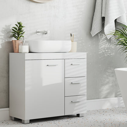 Under Sink Bathroom Cabinet with 3 Drawers for Pedestal Washbasin – Space-Saving Bathroom Storage Unit, 30x70x64cm, Cloud White
