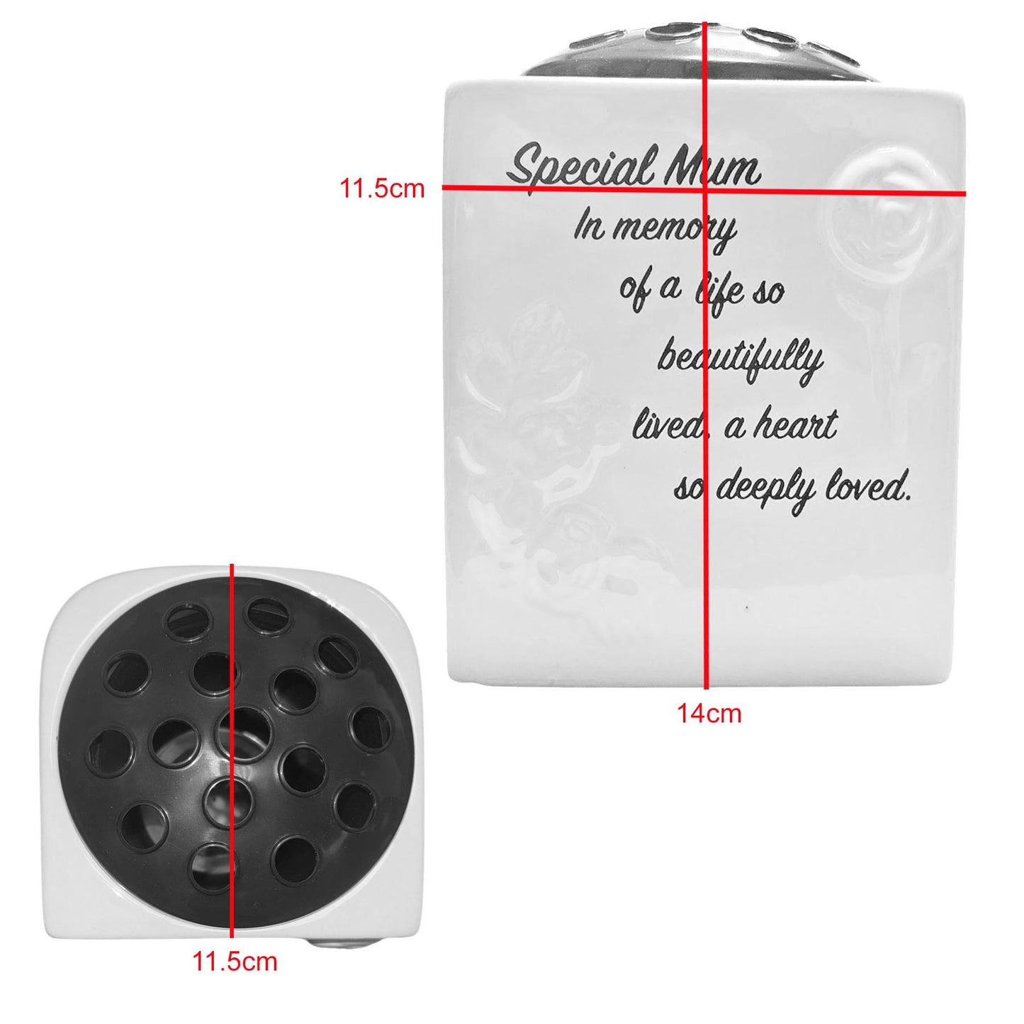 Memorial Rose Bowl Graveside Glazed Flower Vase with 3D Flowers Design, comes Gift Boxed - Special Mum