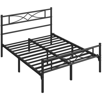 Curved Headboard Metal Bed Frame Platform Bed Vintage Style Built-in Steel Slats 32cm Underbed Storage No Box Spring Needed Single Double King Black White