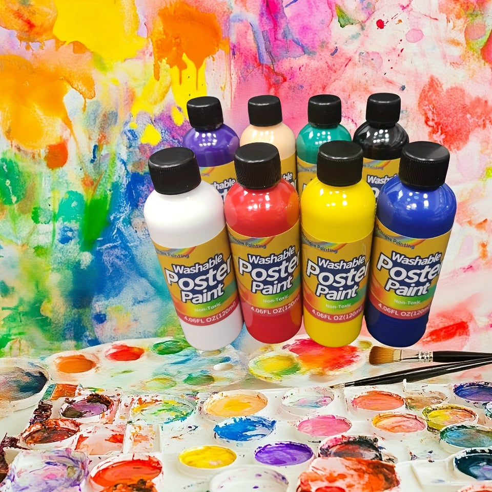 Washable Paints, 8 Colors Large Capacity (4.06fl.oz/120ml), Gifts Professional Art Painting Supplies