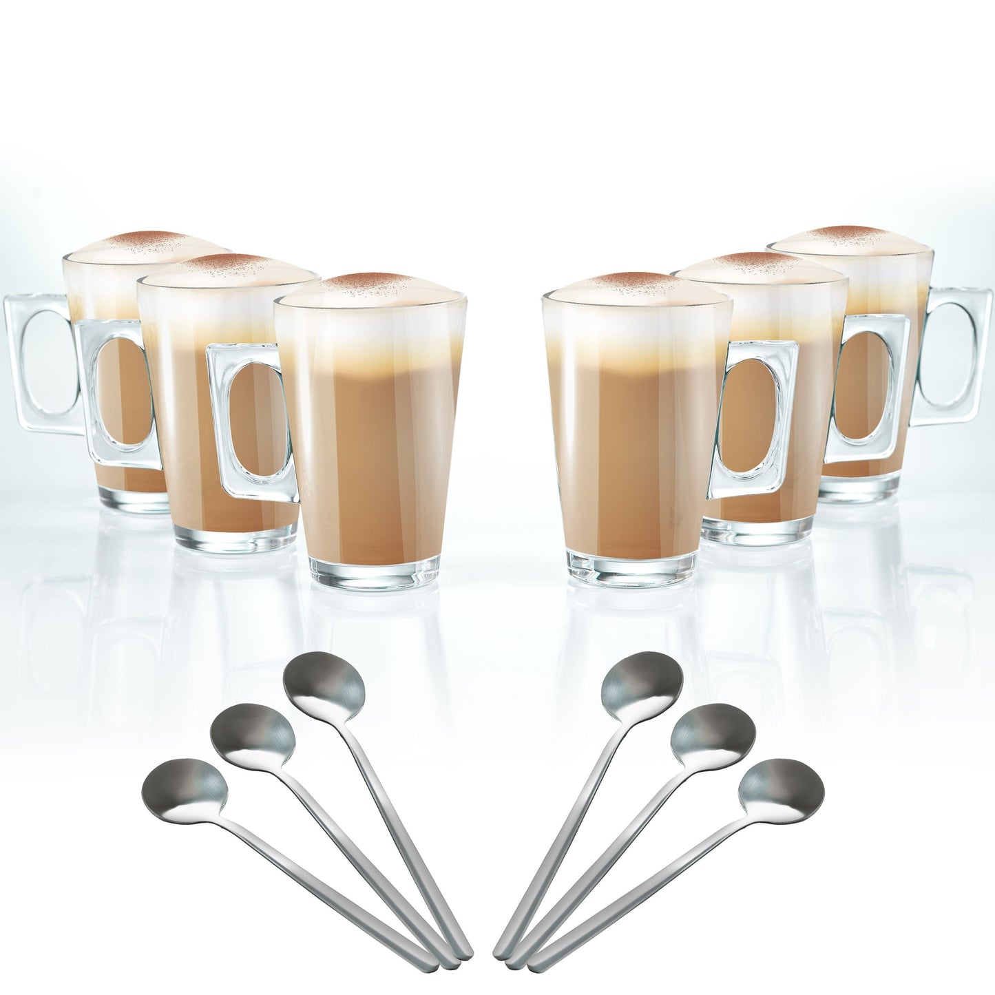 Set of 6 Latte Glasses, Latte Mugs 240 ml Temperature Resistant - Stylish Latte Cups Hot Drink Cafe Mugs - Ideal for Ice Cream Latte, Cappuccino & Hot Chocolate - Transparent